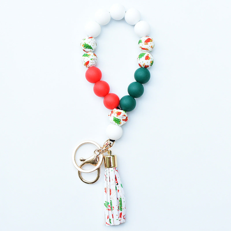 Wholesale Christmas Tree Silicone Beads Wrist Keychain
